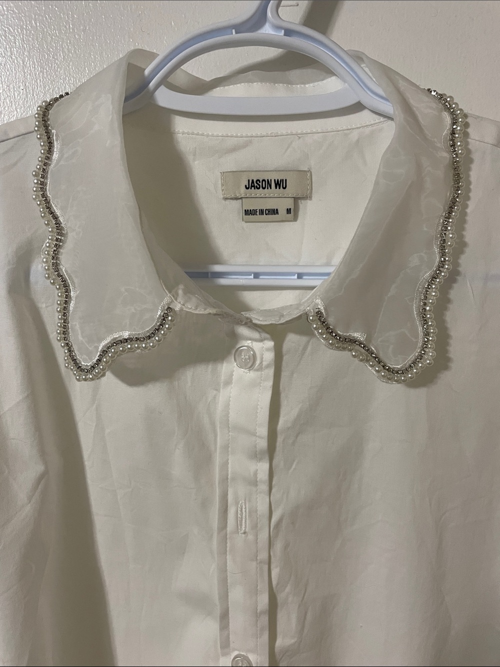 Jason Wu White Pearl & Sequins Collar Shirt Size Medium